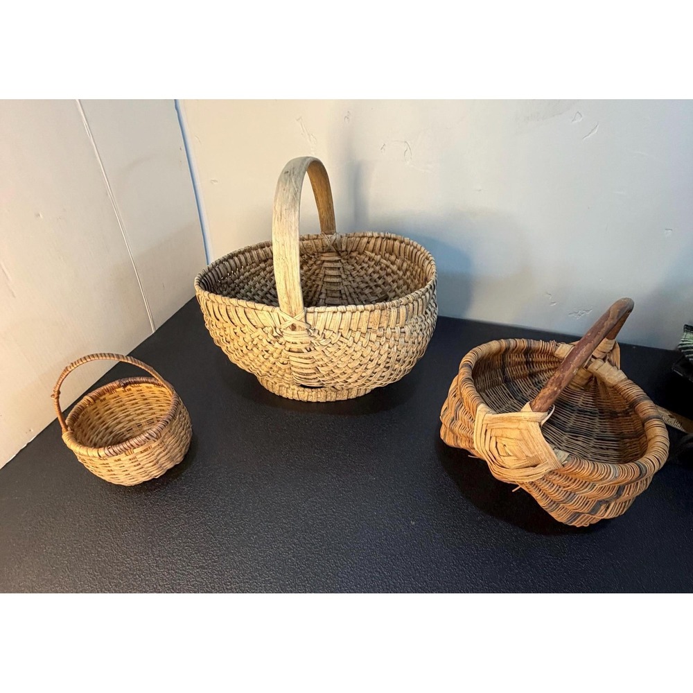 VTG Appalachian Basket Trio White Oak Splint Buttocks Basket, Woven Rib Basket